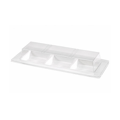 Couvercle PET transparent pour assiette 3 compartiments 26 cm x 11 cm x 3,6 cm - Compatible avec 210APU3TAPA - 50 unités