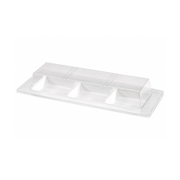 Couvercle PET transparent pour assiette 3 compartiments 26 cm x 11 cm x 3,6 cm - Compatible avec 210APU3TAPA - 50 unités