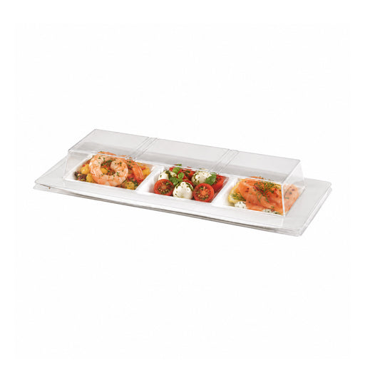 Couvercle PET transparent pour assiette 3 compartiments 26 cm x 11 cm x 3,6 cm - Compatible avec 210APU3TAPA - 50 unités