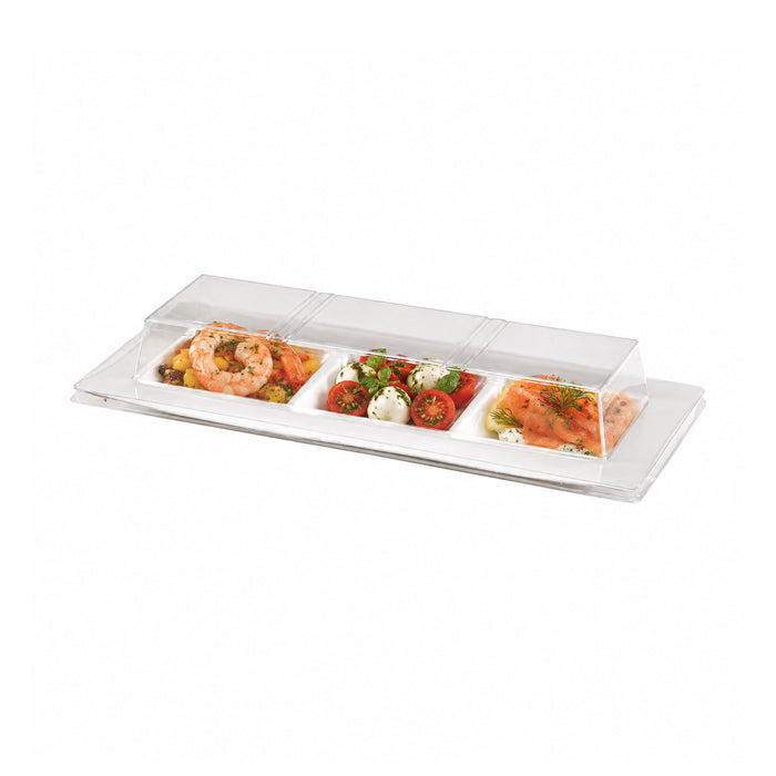 Couvercle PET transparent pour assiette 3 compartiments 26 cm x 11 cm x 3,6 cm - Compatible avec 210APU3TAPA - 50 unités