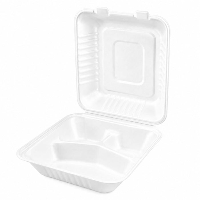 Coquille blanche pulpe 3 compartiments 22 cm x 20,2 cm H 8 cm - 50 unités