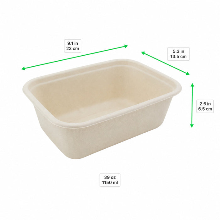 Boîte rectangulaire brune en pulpe 1150 ml 23 cm x 13,5 cm x 6,5 cm - 125 unités