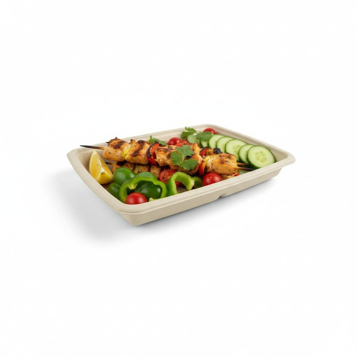 Plateau pulpe rectangulaire brun 22,6 cm x 16,2 cm x 2,7 cm - 50 unités