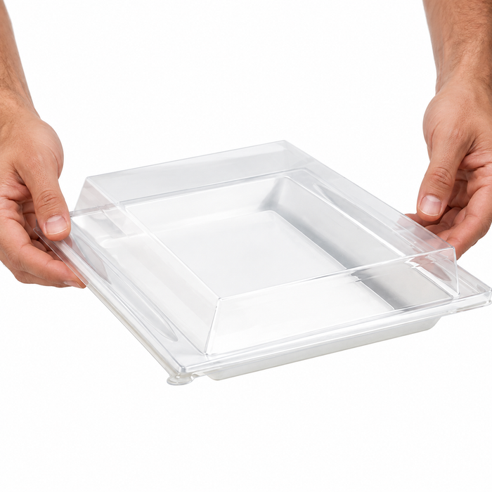 Couvercle PET transparent pour plateau "Atlas" - 27,2 cm x 19,3 cm x 3,3 cm - 100 unités