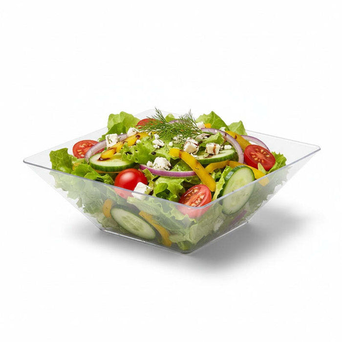 Assiette carrée creuse réutilisable transparente - 350 ml - 21,5 cm x 21,5 cm - 10 unités