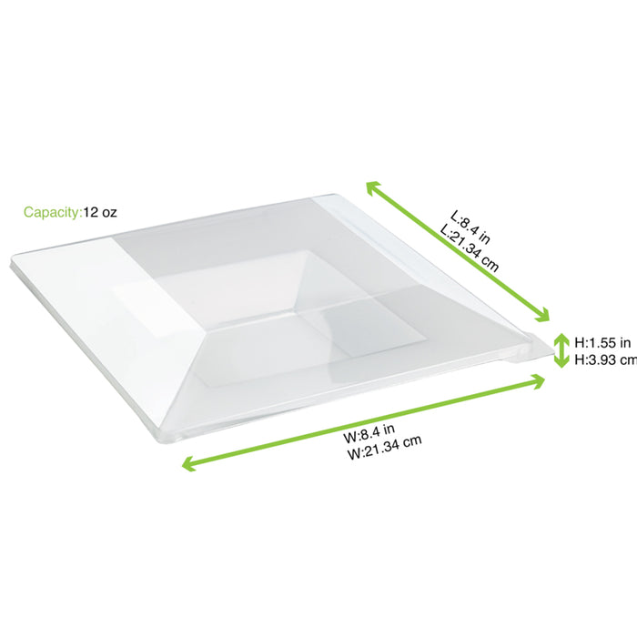 Assiette carrée creuse réutilisable transparente - 350 ml - 21,5 cm x 21,5 cm - 10 unités