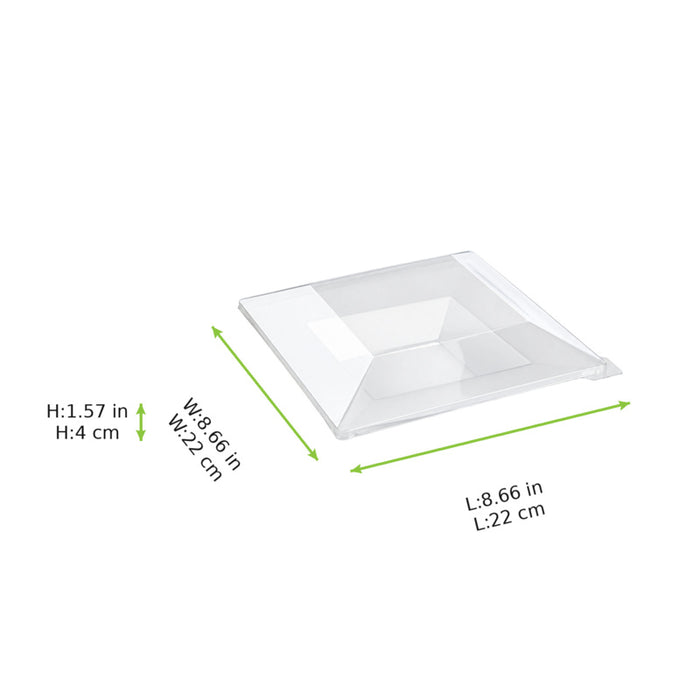 Couvercle PET transparent 22 cm x 22 cm x 4 cm - Compatible avec 210AQ2121, 210AQ2121PP - 60 unités