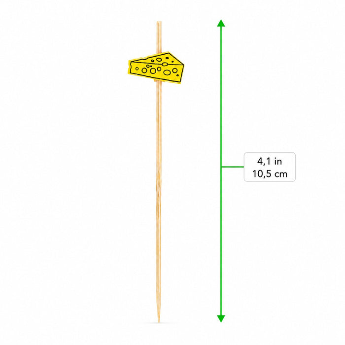 Pique bambou décor fromage jaune - 10 cm - dimensions