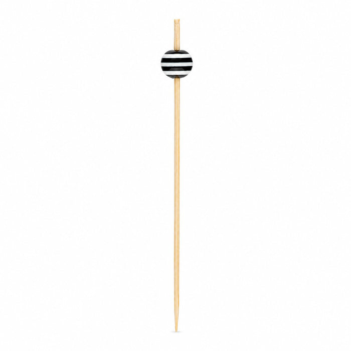 Pique bambou décor boule rayée noir et blanc - 10 cm
