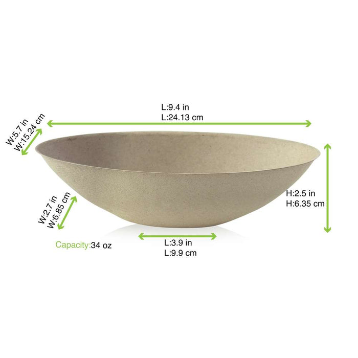 Bol ovale brun en pulpe "BioNChic" - 1000 ml - 24 cm x 14,5 cm x 6,3 cm - 125 unités