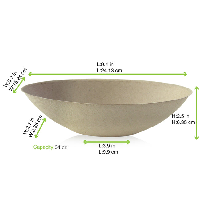 Bol ovale brun en pulpe "BioNChic" - 1000 ml - 24 cm x 14,5 cm - H 6,3 cm - 125 unités