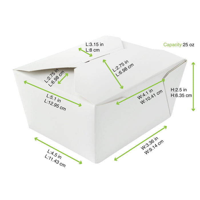 Boîte repas carton blanc - 750 ml - 13 cm x 10,5 cm x 6,5 cm - 25 unités