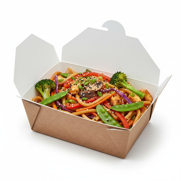 Boite repas carton kraft laminé PE - 2800 ml - 22 cm x 16,6 cm x 9 cm - 40 unités
