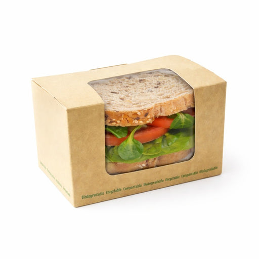 Boîte sandwich carton brun fenêtre PLA 12,5 x 7,7 x 7,2 cm - 50 unités