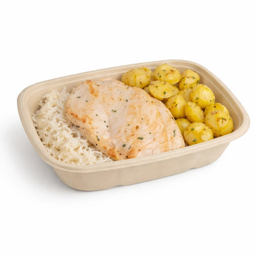 Plateau scellable pulpe rectangulaire brun laminé PLA 1000 ml 21,4 cm x 15,7 cm x 4,6 cm - 50 unités
