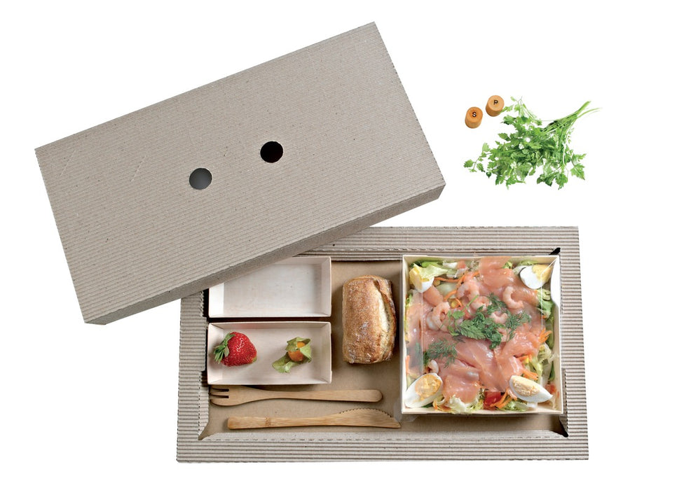 Plateau repas carton kraft ondulé Chokra 44 cm x 26 cm H 2,8 cm - 50 unités