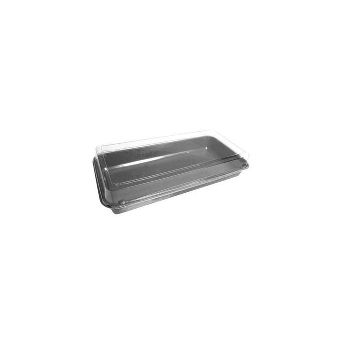 Boite repas plastique gris avec un couvercle charnière transparent 27 cm x 34 cm H 6,5 cm - 100 unités