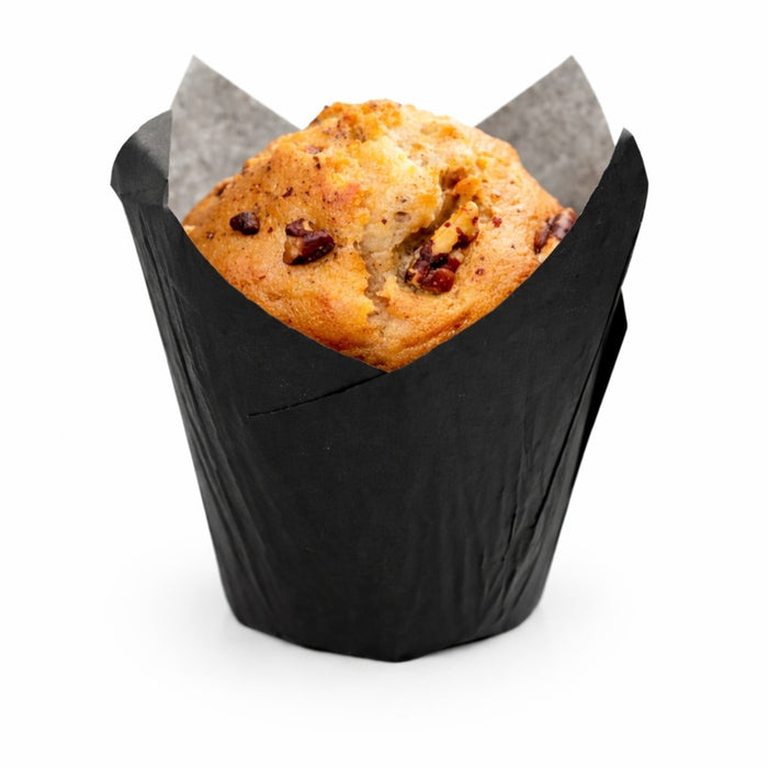 Caissette de cuisson forme tulipe en papier noir ingraissable - 17,5 cm x 17,5 cm x 9 cm - 60 unités