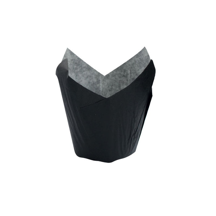 Caissette de cuisson forme tulipe en papier noir ingraissable - 17,5 cm x 17,5 cm x 9 cm - 60 unités