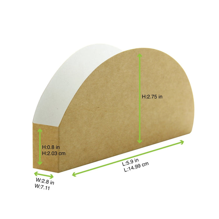 Etui tacos carton kraft et blanc - 15 cm x 7 cm x 2 cm - dimensions