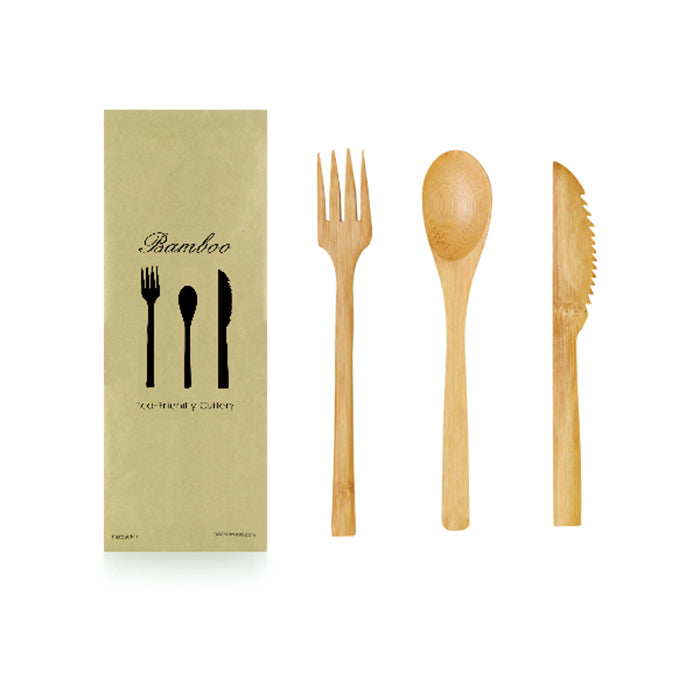 Kit couverts bambou 3/1, emballage kraft - 16 cm - 50 unités
