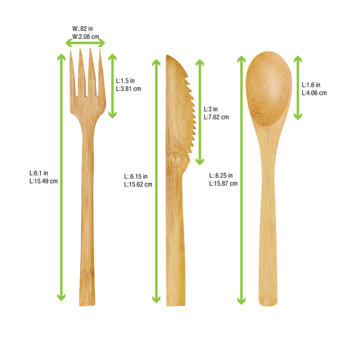 Kit couverts bambou 3/1, emballage kraft - 16 cm - 50 unités