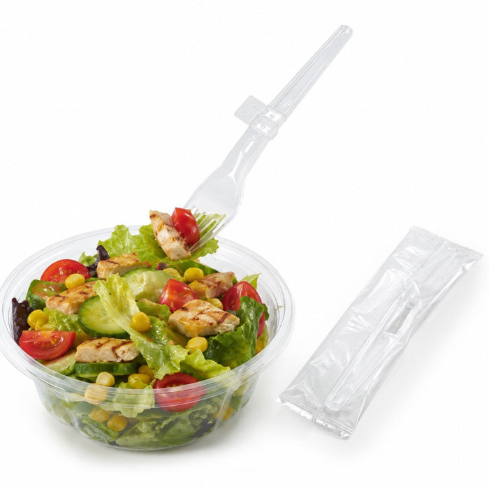 Fourchette 13,5 cm plastique PP pliante translucide emballée - 100 unités