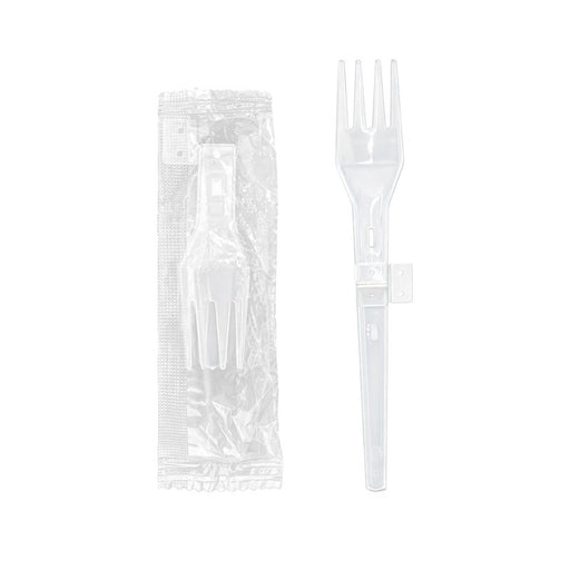Fourchette 13,5 cm plastique PP pliante translucide emballée - 100 unités