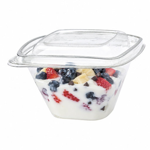 Pot Deli carré PET transparent avec couvercle 375 ml 12,8 cm x 12,8 cm x 7 cm - 50 unités