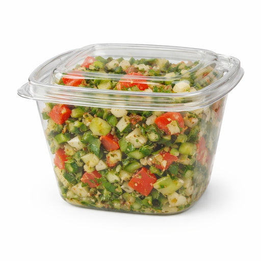 Pot Deli carré PET transparent avec couvercle 500 ml 12,8 cm x 12,8 cm x 8,5 cm - 50 unités