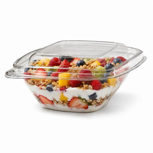 Pot Deli carré PET transparent avec couvercle 250 ml 12,8 cm x 12,8 cm x 5,5 cm - 50 unités