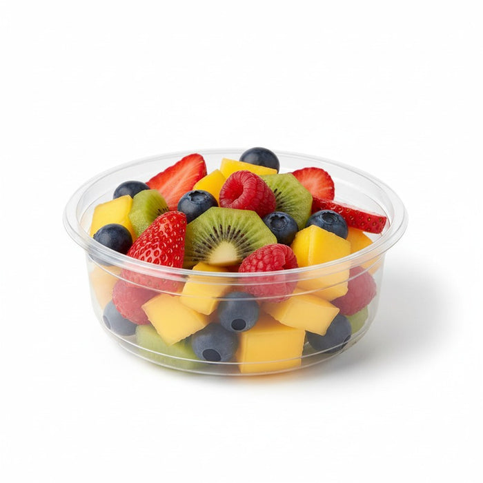 Pot Deli rond PET transparent avec couvercle rentrant 240 ml - Ø 11,7 cm - H 4,5 cm - 25 unités