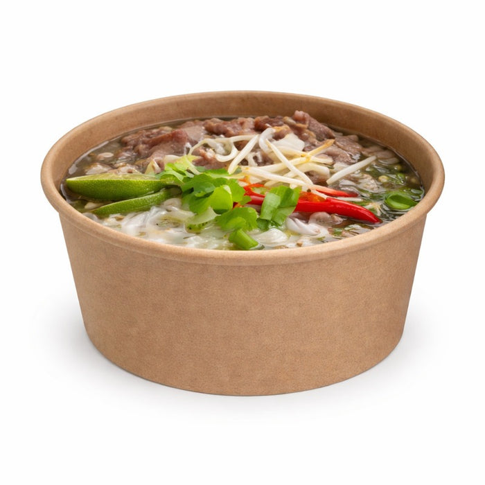 Pot "deli" rond en carton kraft - 480 ml - 11 cm x 9,5 cm x 7 cm - 25 unités