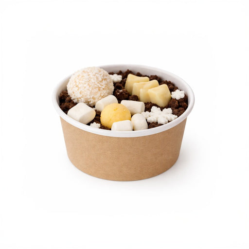 Pot "Deli" rond en carton décor brun 480 ml - Ø 11 cm - H 7 cm - 25 unités