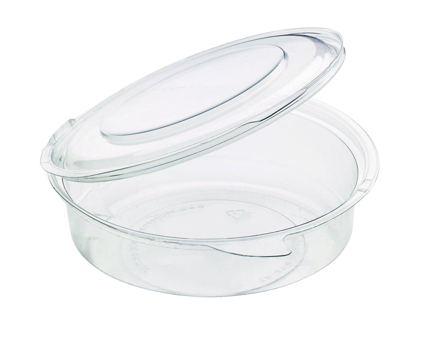 Pot Deli rond PET avec couvercle plat attaché  250ml Ø115mm, 50pcs