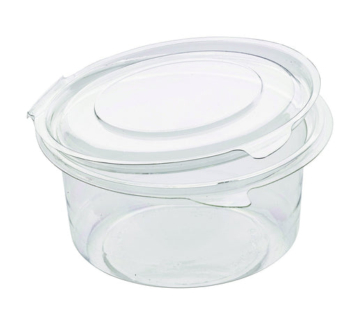 Pot Deli rond PET avec couvercle plat attaché 400 ml - Ø 11,5 cm - H 6 cm - 50 unités