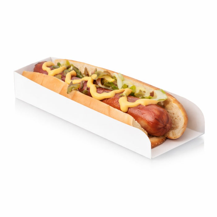 Support hot-dog en carton blanc 25 x 5,5 x 3,5 cm - 50 unités