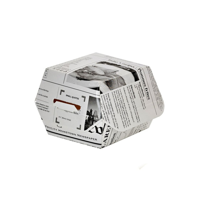 Boîte burger carton blanc décor journal 7,5 x 7,5 x 5 cm - 50 unités