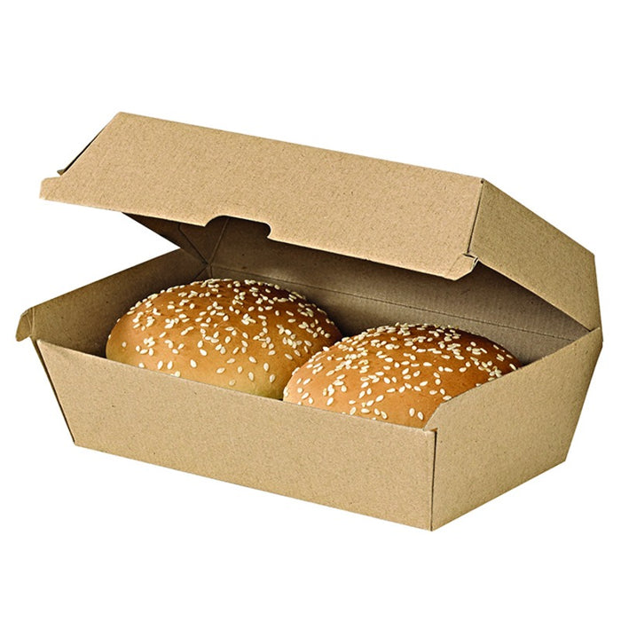 Boîte burger carton kraft brun microcannelé 22,5 cm x 12,5 cm x 8,2 cm - 25 unités