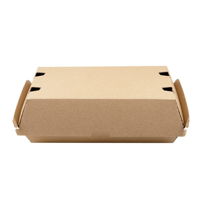 Boîte burger carton kraft brun microcannelé 22,5 cm x 12,5 cm x 8,2 cm - 25 unités