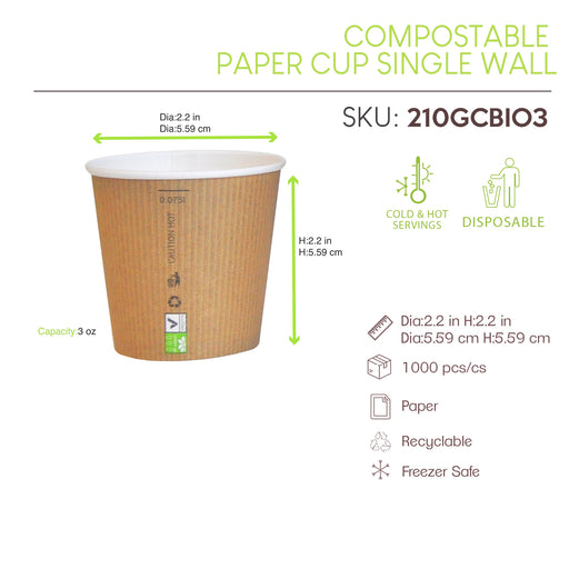 Gobelet carton PLA "Nature Cup" - 90 ml - Ø 5,9 cm - H 5,2 cm - 50 unités