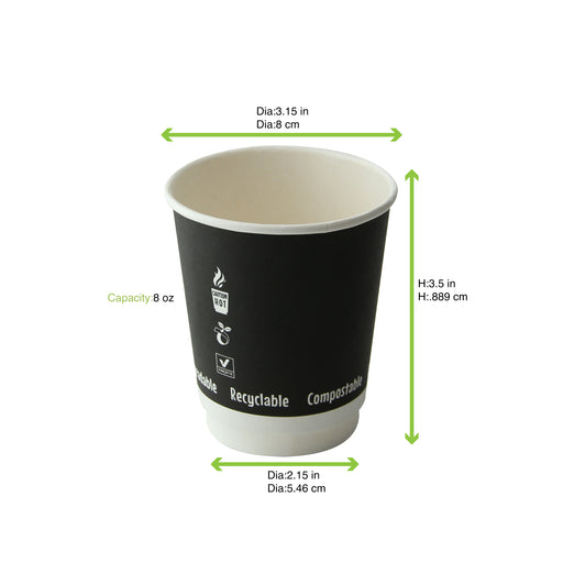 Gobelet carton double paroi marron foncé - 230 ml - Ø 8 cm - H 9,1 cm - 25 unités