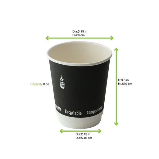 Gobelet carton double paroi marron foncé - 230 ml - Ø 8 cm - H 9,1 cm - 25 unités