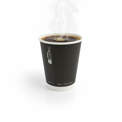 Gobelet carton double paroi noir sans plastique - 350 ml - Ø 9 cm - H 11 cm - 25 unités