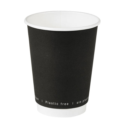 Gobelet carton double paroi noir sans plastique - 350 ml - Ø 9 cm - H 11 cm - 25 unités