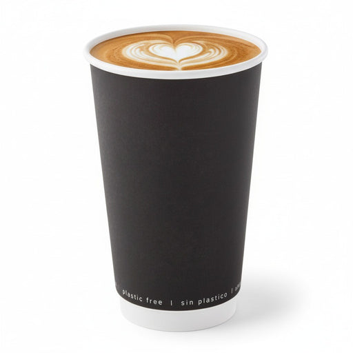 Gobelet carton double paroi noir sans plastique - 460 ml - Ø 9 cm - H 13,6 cm - 25 unités