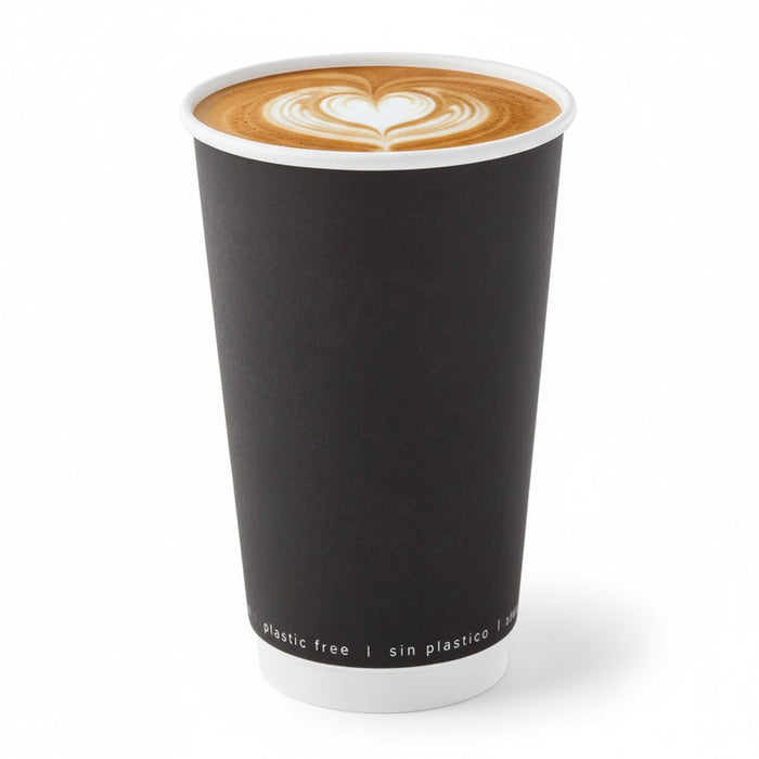 Gobelet carton double paroi noir sans plastique - 460 ml - Ø 9 cm - H 13,6 cm - 25 unités