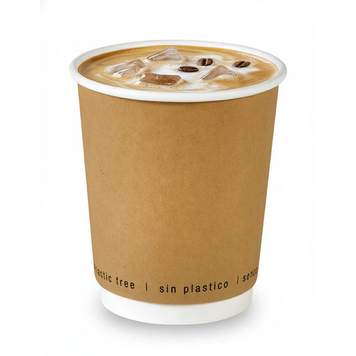 Gobelet carton double paroi kraft sans plastique - 230 ml - Ø 8 cm - H 9,2 cm - 25 unités