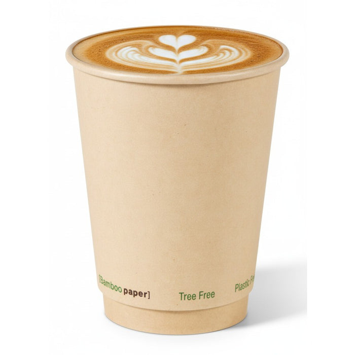 Gobelet carton fibre de bambou double paroi sans plastique - 350 ml - Ø 9 cm - H 11 cm - 25 unités