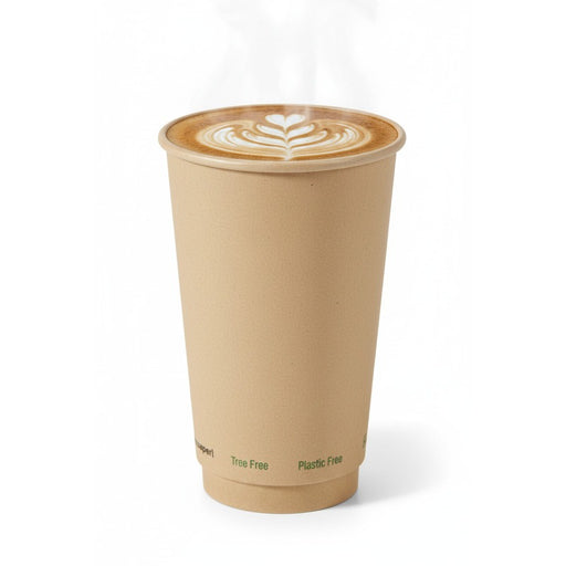Gobelet carton fibre de bambou double paroi sans plastique - 460 ml - Ø 9 cm - H 13,6 cm - 25 unités